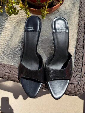 Jeffrey Campbell Agent Leather Peep Toe Slide Sandals